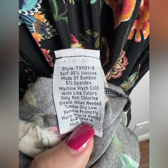 Johnny Was Bamboo Dress Small Ardell 3/4 Sleeve Tiered Black Floral Large - Picture 8 of 8